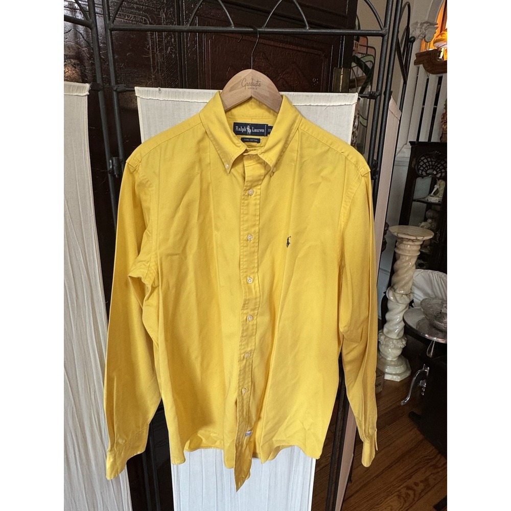 Ralph Lauren Shirt Mens XL Yellow Oxford Long Sleeve Button Down Pony Logo